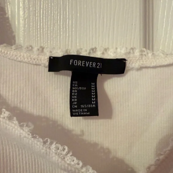 Forever 21 White Ribbed Tank Top with Lace Trim - Picture 2 of 3
